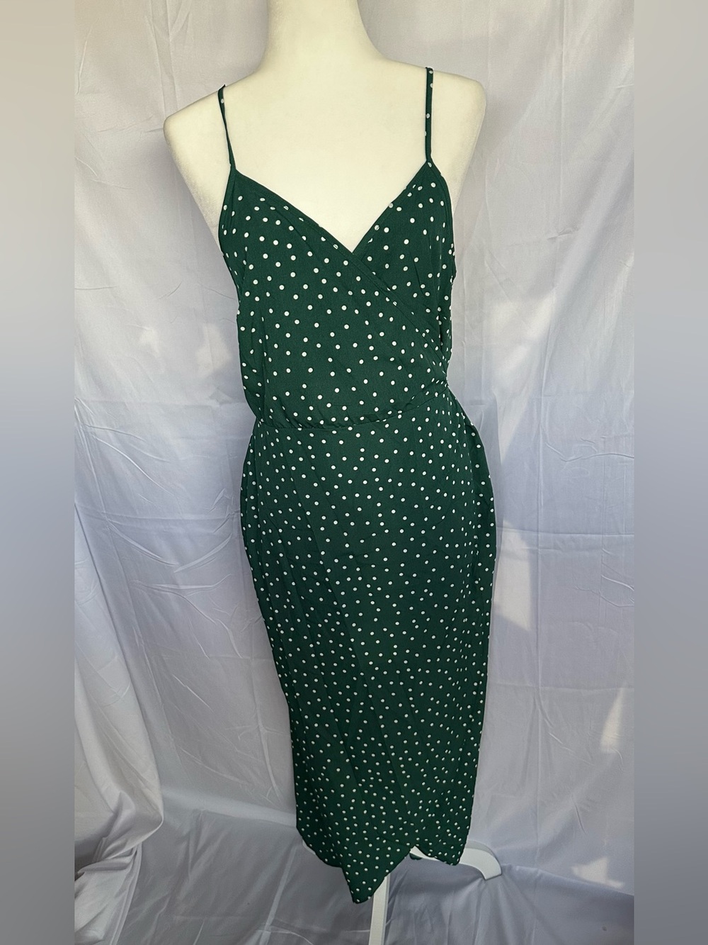 ASOS Curve Dark Green Polka Dot Midi Slip Dress
